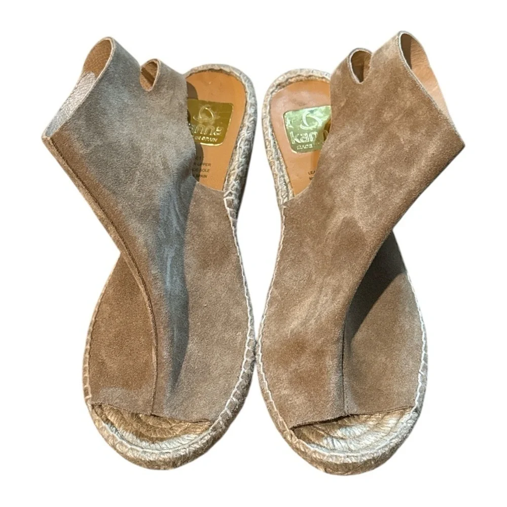 EUC - Kanna Suede Espadrille Peep Toe Wedges - Size 7.5